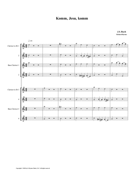 Komm, Jesu, komm (motette) by J.S. Bach (Double Clarinet Choir) (arr. Richard Byrnes)