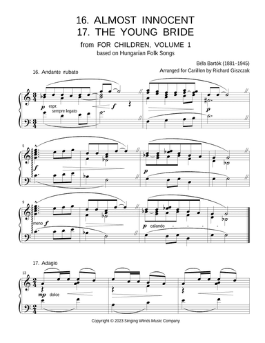 For Children, Volume 1: 16. Almost Innocent, 17. The Young Bride (arr. Richard Giszczak)