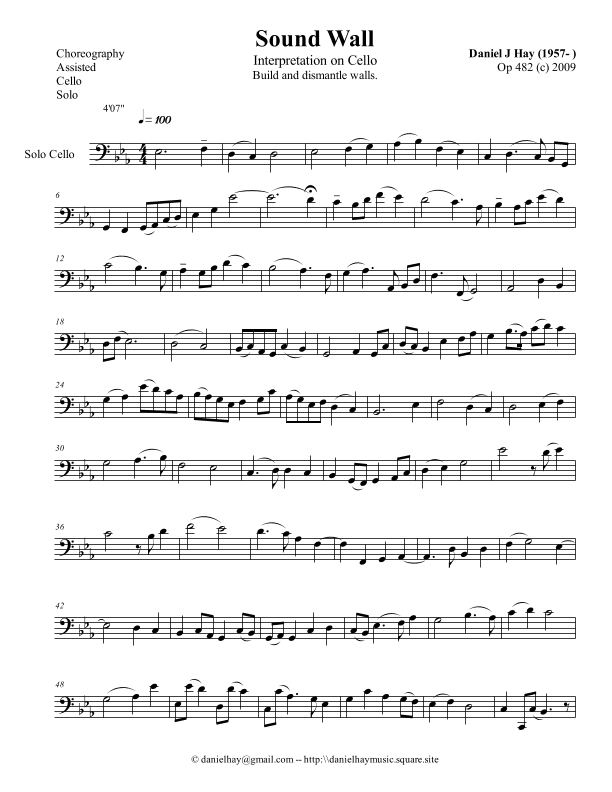 Sound Wall: Choreographed Interpretation for Cello (Opus 482)