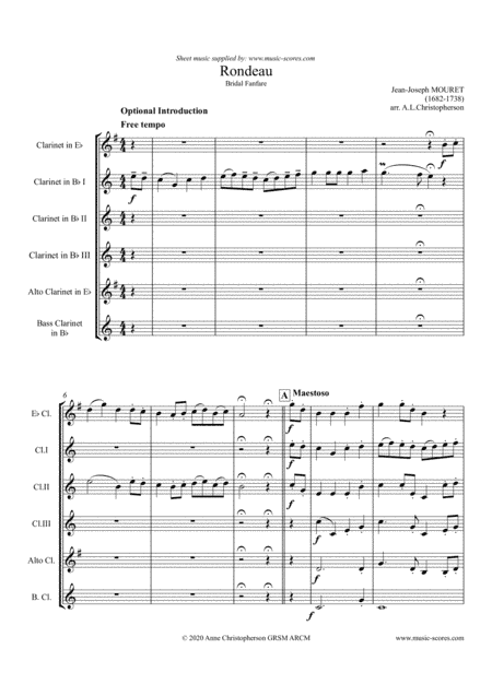 Rondeau - Bridal Fanfare - Clarinet Sextet - Bb major (arr. Anne L Christopherson GRSM ARCM)