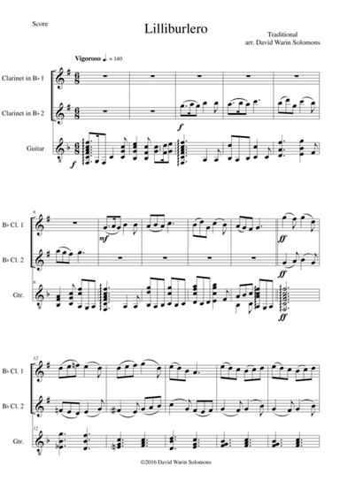 Lilliburlero for 2 clarinets and guitar (arr. David Warin Solomons)