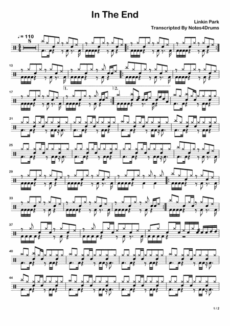 In The End (arr. Notes4Drums)