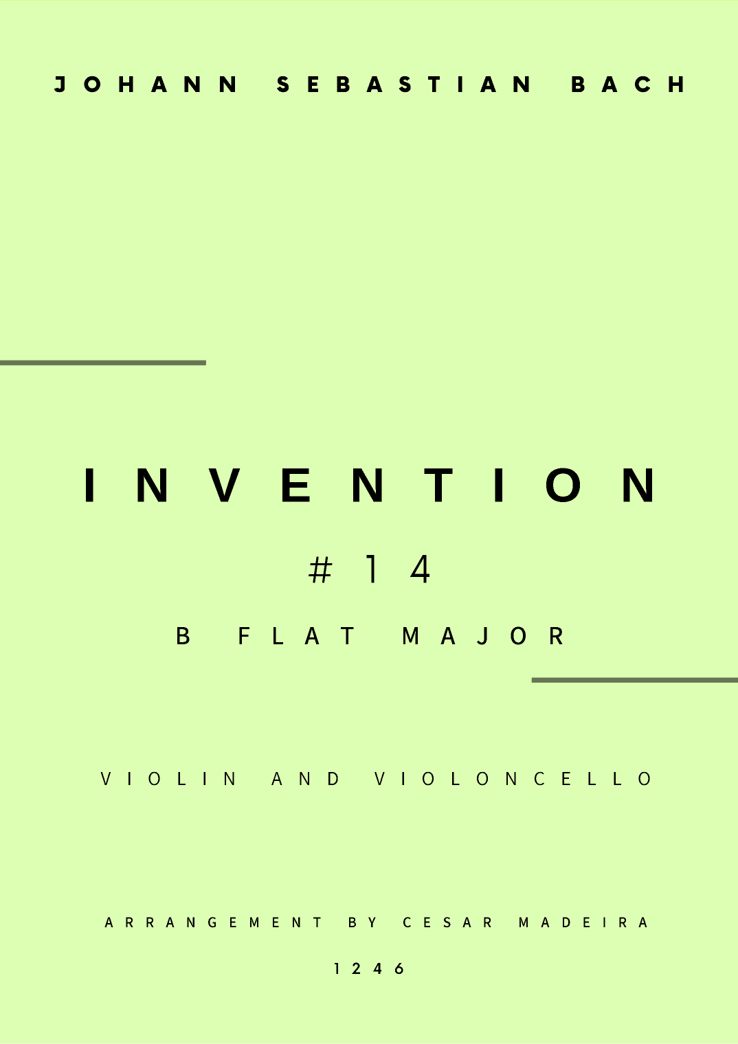 Invention No.14 in Bb Major - Violin and Cello (Full Score and Parts) (arr. César Madeira)