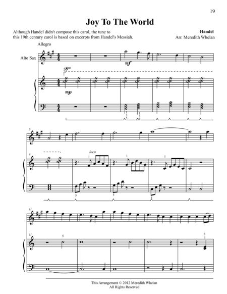 Christmas Duets for Alto Saxophone & Piano:  Joy To The World (arr. Meredith Whelan)