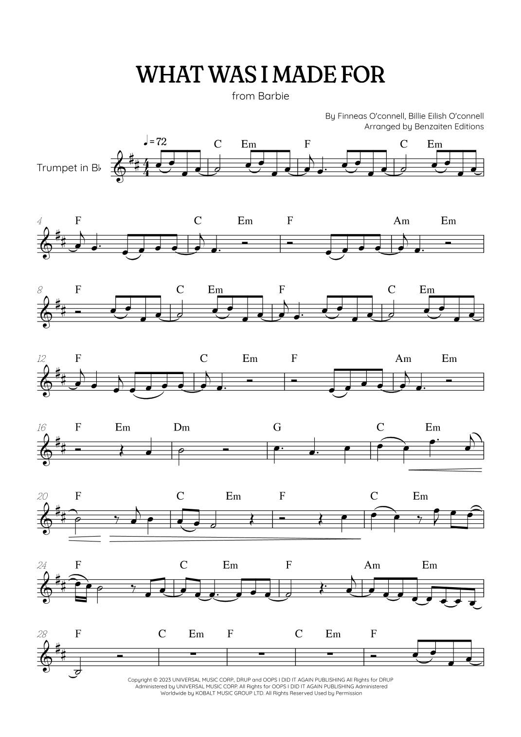 What Was I Made For? (arr. Benzaiten Editions)