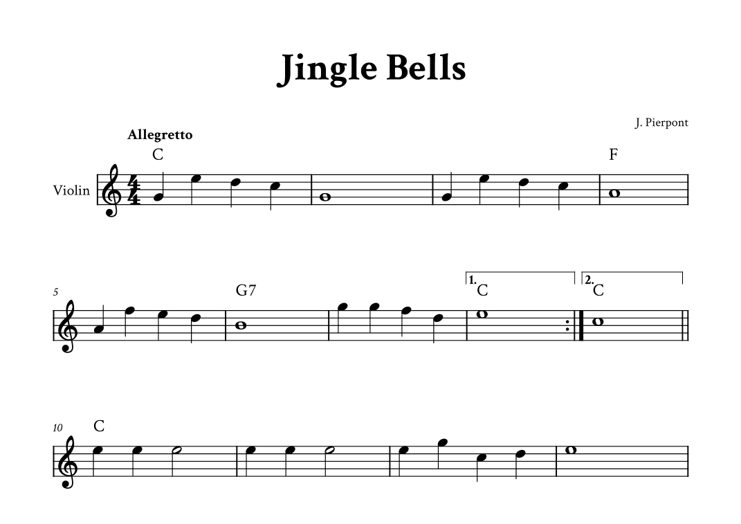 Jingle Bells - Violin (C Major with Chords) (arr. Yuri Noronha)