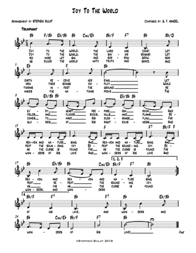 Joy To The World - Lead sheet (melody, lyrics & chords) in key of Bb (arr. Stephen Bulat)