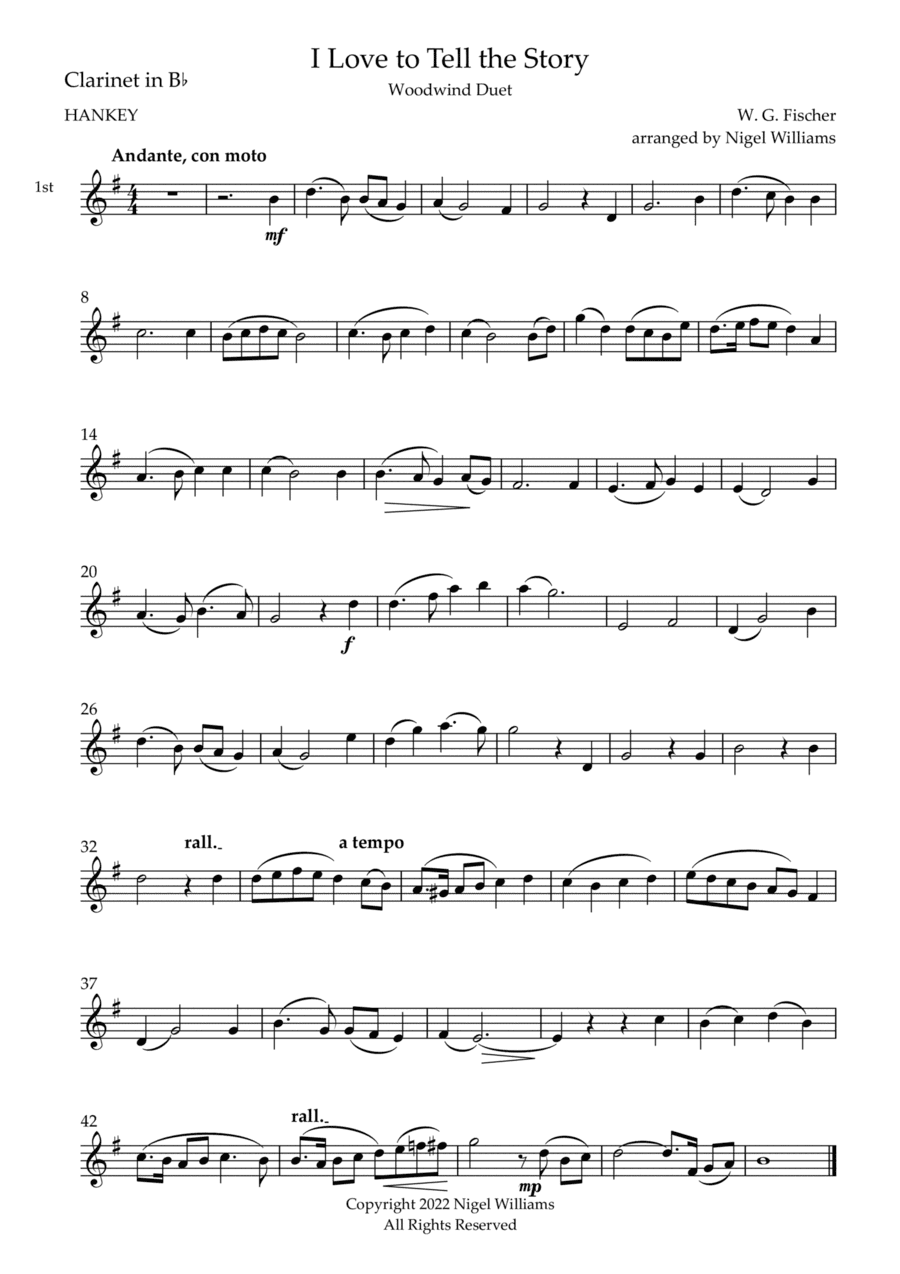 I Love to Tell the Story, for Clarinet Duet (arr. Nigel Williams)