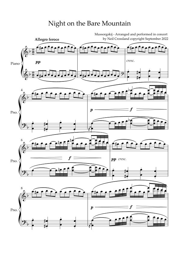 Mussorgsky's Night on a Bare Mountain for Solo Piano (arr. Neil Crossland)