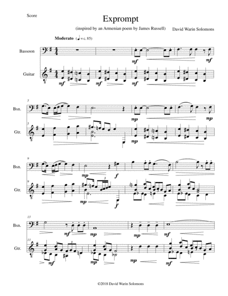 Exprompt - an Armenian song of farewell - arranged for bassoon and guitar