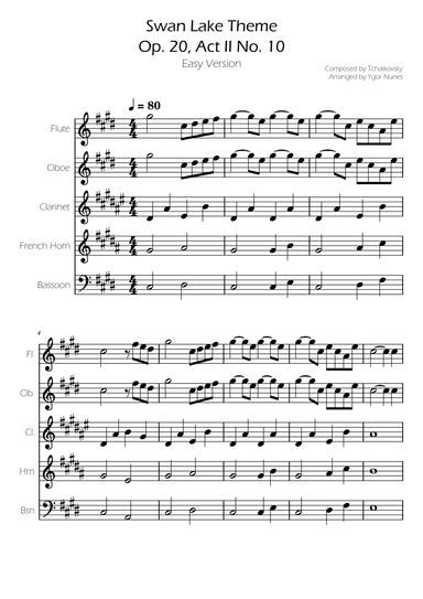 Swan Lake (theme) - Tchaikovsky - Woodwind Quintet (arr. Ygor Nunes)