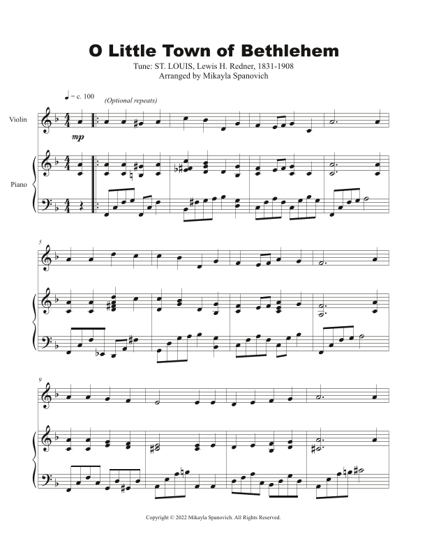 O Little Town of Bethlehem (arr. Mikayla Spanovich)