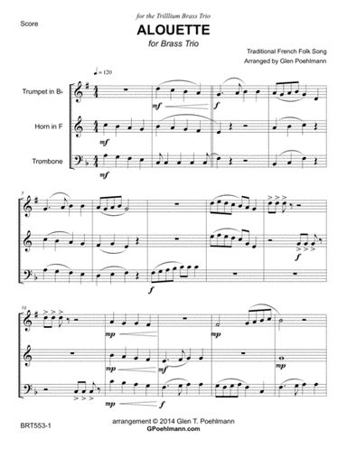3 FRENCH FOLK SONGS arranged for BRASS TRIO (unaccompanied) (arr. Glen Poehlmann)