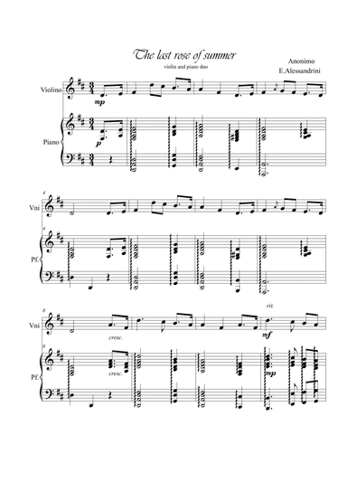 The last rose of summer. Violin and piano (arr. Ester Alessandrini)