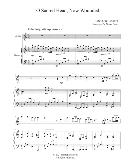O Sacred Head, Now Wounded (Violin-Piano) (arr. Marty Parks)
