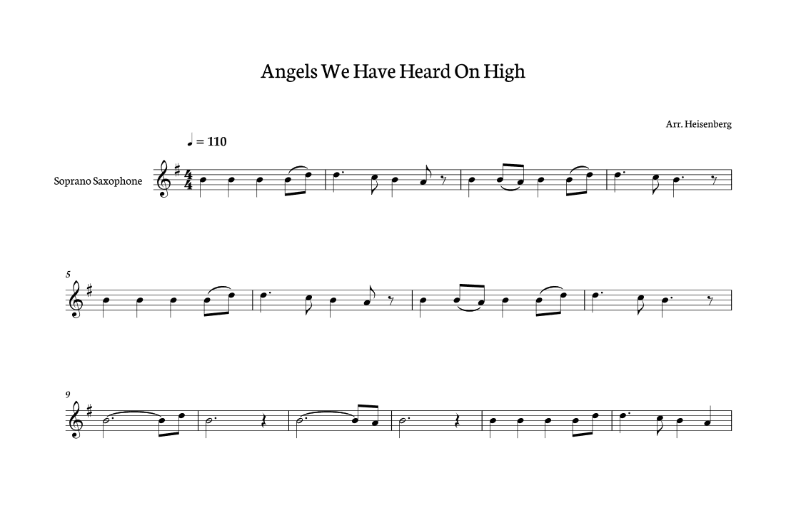 Christmas Song - Angels We Have Heard on High for Soprano Sax (arr. Heisenberg)