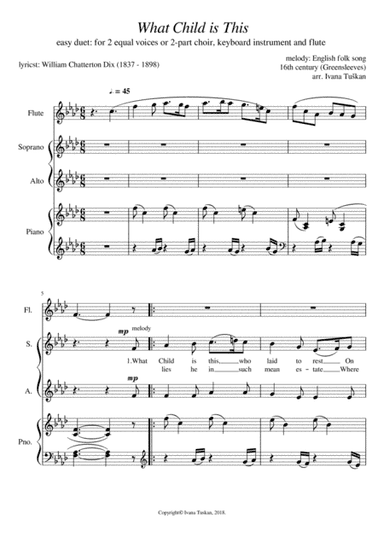 What Child is This,  for SA, piano and flute, F minor (arr. Ivana Tuskan)