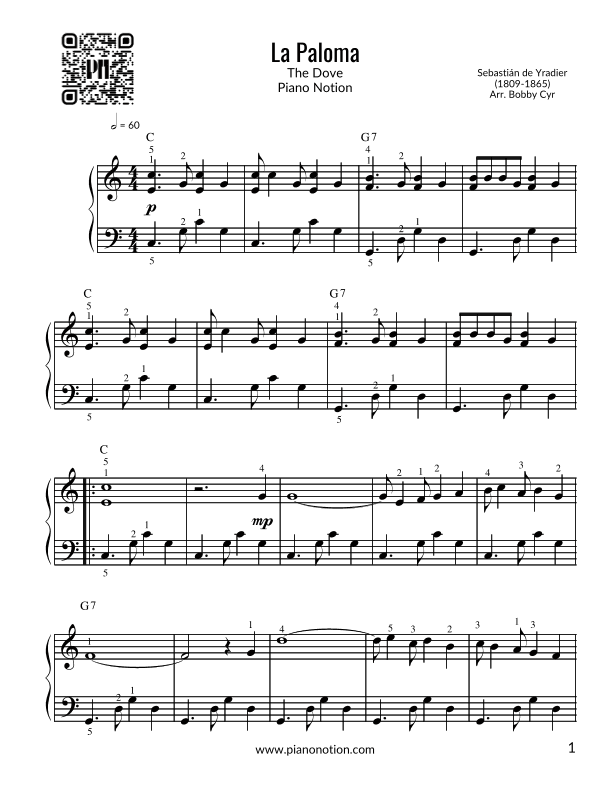 La Paloma - Sebastián de Yradier (Easy Piano) (arr. Bobby Cyr)