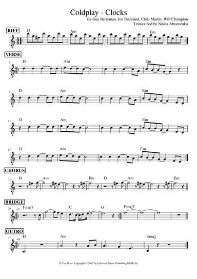 Clocks (arr. Nikita Abramenko)