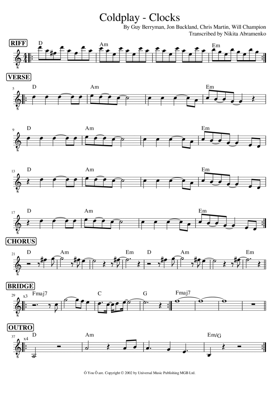 Clocks (arr. Nikita Abramenko)