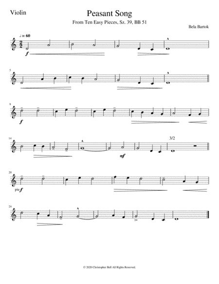 Bela Bartok - Peasant Song - Violin Solo (arr. Christopher Bell)