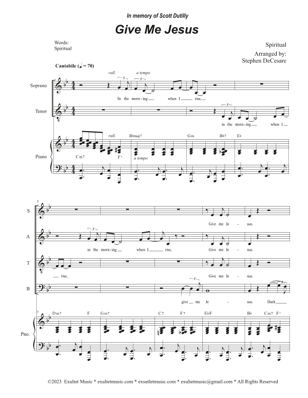 Give Me Jesus (Vocal Quartet - (SATB) (arr. Stephen DeCesare)