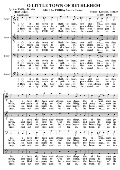O Little Town Of Bethlehem (St. Louis) A Cappella TTBB (arr. Edited by Andrew Emmet)