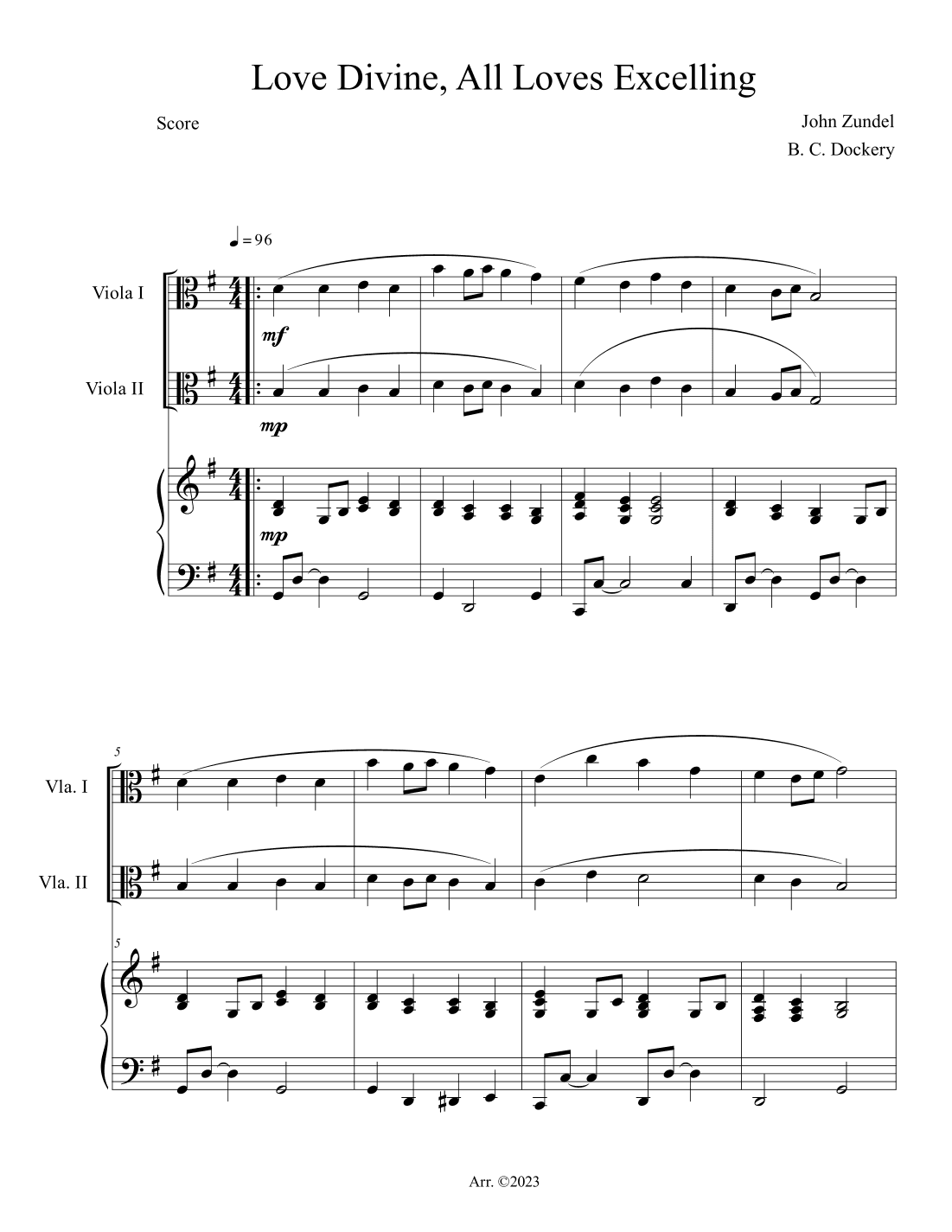 Love Divine, All Loves Excelling (Viola Duet with Piano Accompaniment) (arr. B. C. Dockery)