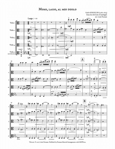 Moro, lasso, al mio duolo (Madrigal for Viola Quintet) (arr. Luke Furman)
