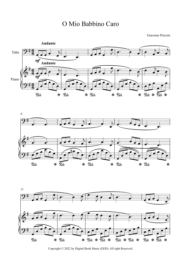 O Mio Babbino Caro - Giacomo Puccini (Tuba + Piano) (arr. Digital Book Music)