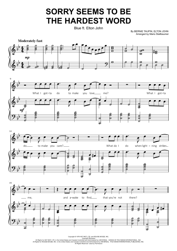 Sorry Seems To Be The Hardest Word (arr. Mario Stallbaumer)