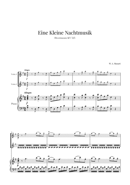 Eine Kleine Nachtmusik for 2 Violins and Piano (arr. Cadenza Editions)