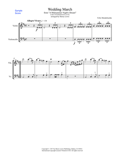 WEDDING MARCH, String Duo, Early Intermediate Level for violin and cello (arr. Sherry Lewis)