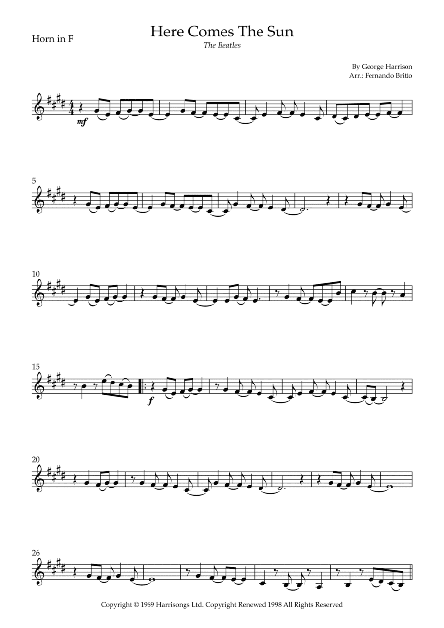 Here Comes The Sun (arr. Fernando Britto)