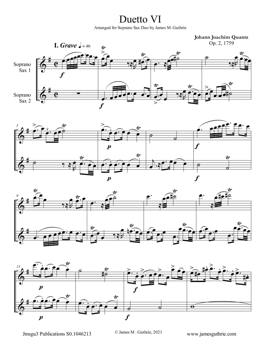 Quantz: Duetto Op. 2 No. 6 for Soprano Sax Duo (arr. James M. Guthrie)