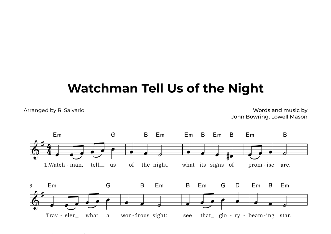 Watchman Tell Us of the Night (Key of E Minor) (arr. R. Salvario)