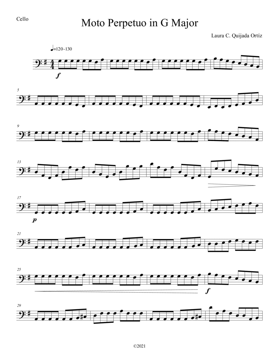 Moto Perpetuo in G Major, for children string orchestra. CELLO PART.