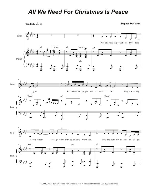 All We Need For Christmas Is Peace (Vocal solo with Unison choir)