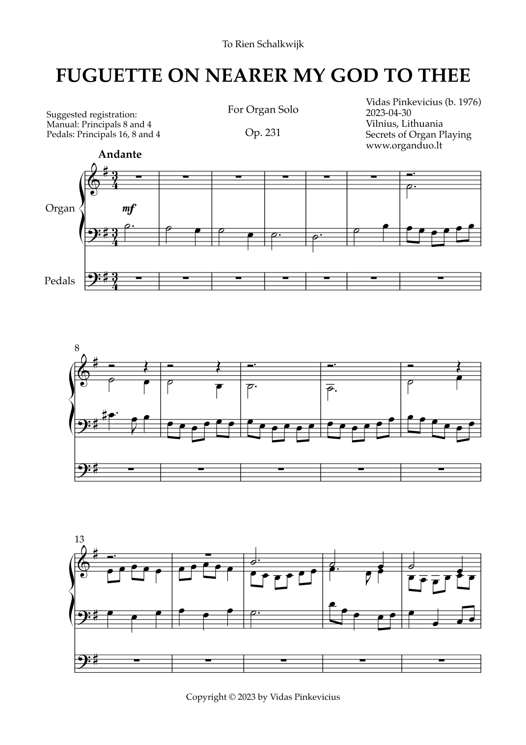 Fuguette on Nearer My God to Thee, Op. 231 (Organ Solo) by Vidas Pinkevicius