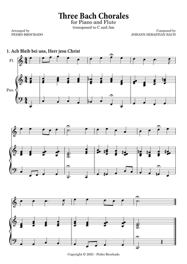 Three Bach Chorales in C and Am - Flute and Piano Accompaniment (arr. Pedro Brochado)