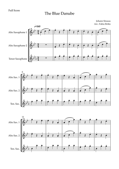 The Blue Danube (Waltz by Johann Strauss) for Saxophone Trio (arr. Fabio Britto)