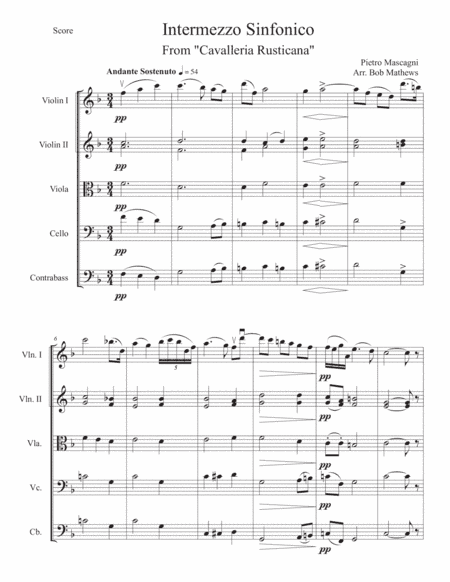 Intermezzo by Mascagni for String Orchestra or String Quartet (arr. Bob Mathews)