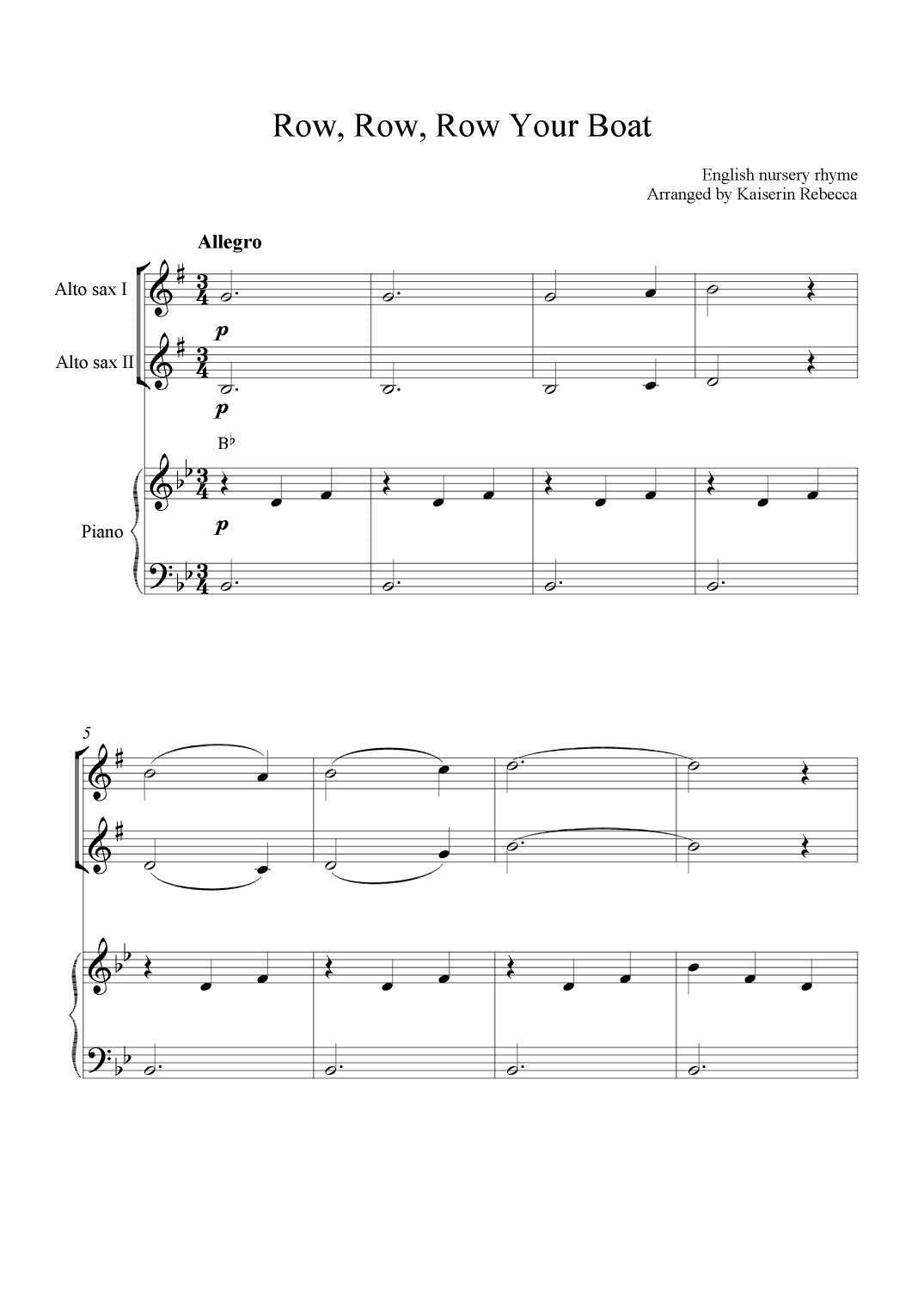 Row, Row, Row Your Boat (arr. Kaiserin Rebecca)