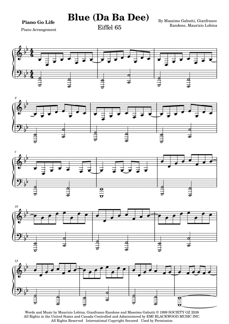Blue (da Ba Dee) (arr. Piano Go Life)