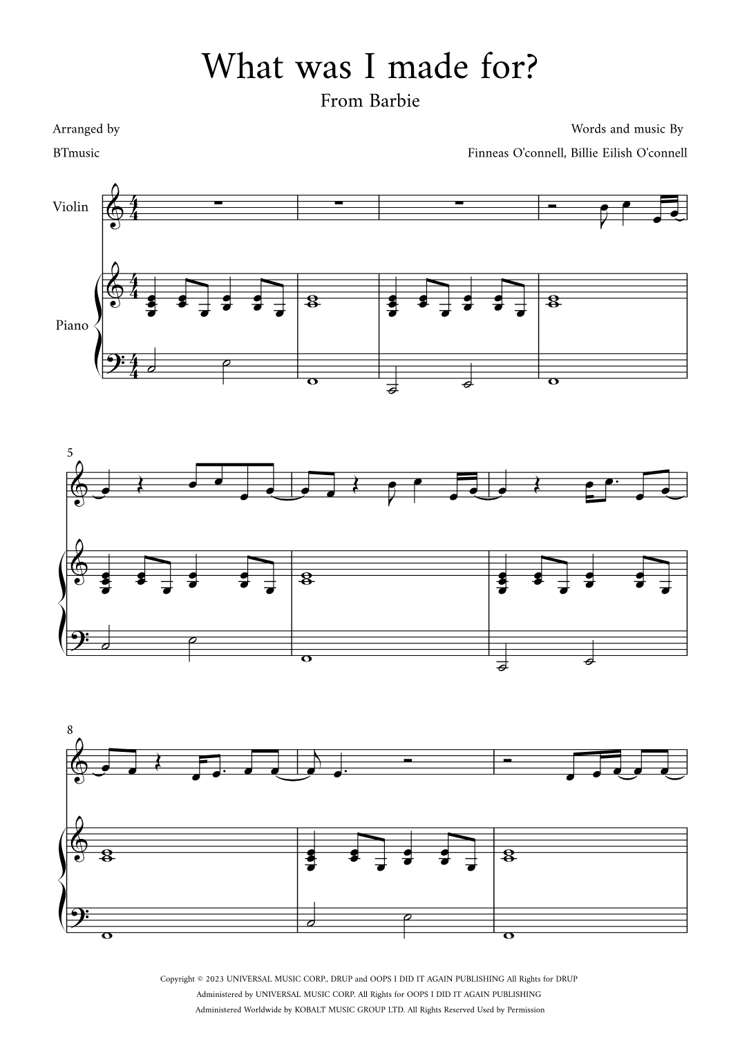 What Was I Made For? (arr. BTmusic)