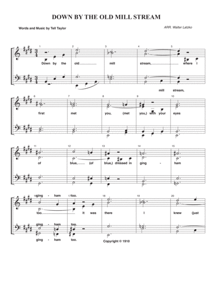 DOWN BY THE OLD MILL STREAM (arr. Walter Latzko)
