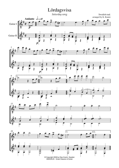 Lördagsvisa (Saturday Song) for guitar duo (arr. K. Krantz)