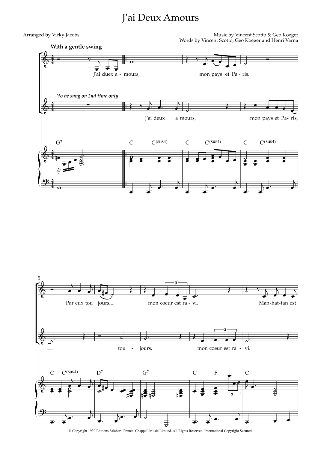 J'ai Deux Amours (arr. Vicky Jacobs)
