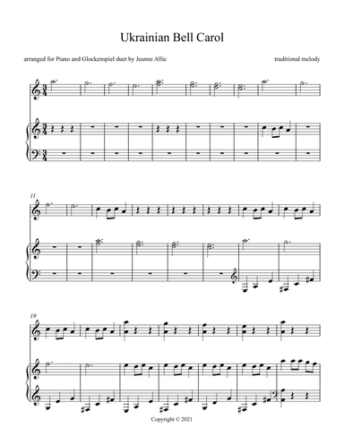 Ukrainian Bell Carol for Piano and Glockenspiel duet (arr. Jeanne Allie)