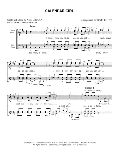 Calendar Girl (arr. Tom Gentry)